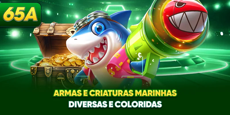 Armas e criaturas marinhas diversas e coloridas